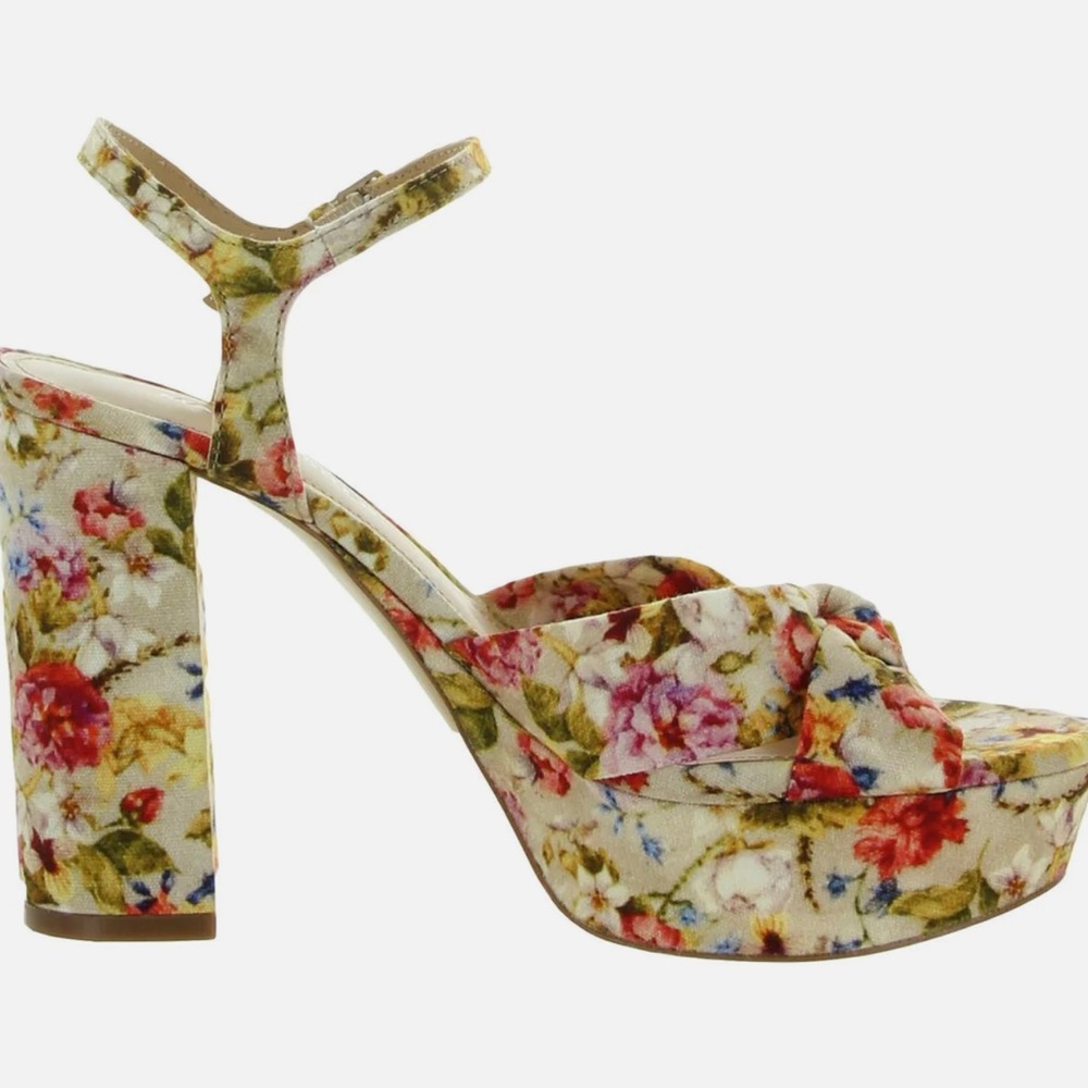 Deren Womens Floral Print Open Toe Block Heels Size 6